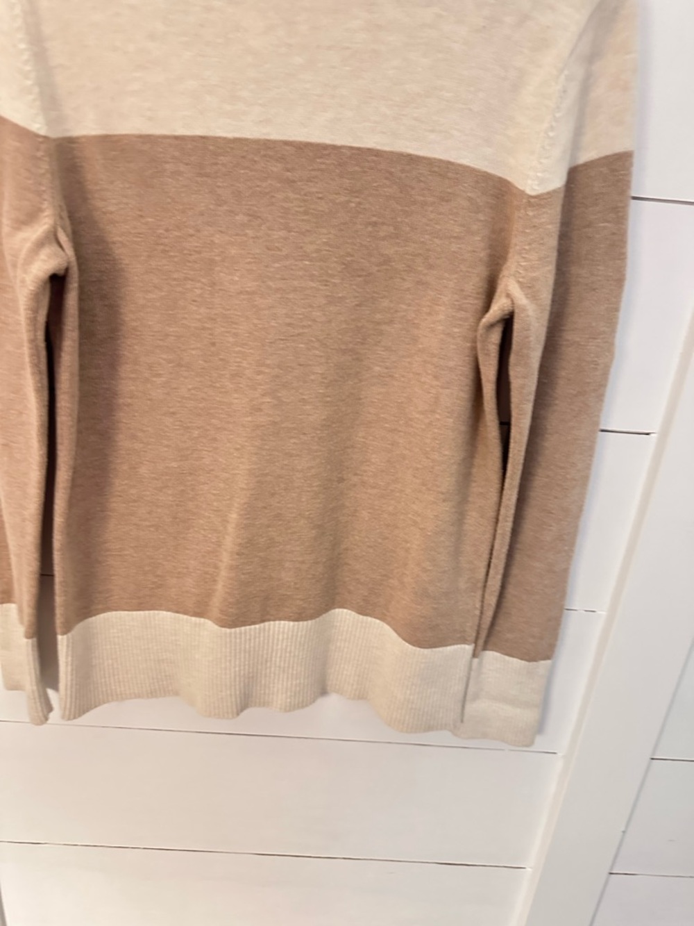 Eddie Bauer L Cream-tan cowl neck 1/2 button modern chic cotton blend swester - Picture 11 of 14